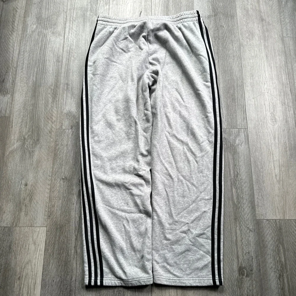 Adidas Sweatpants Men's XL Gray Fleece Black 3-Stripes Track Pants Joggers